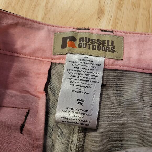 Russel Outdoors M 8/10 Camouflage Straight Leg Cargo Pants Pink Lining Zip Snap - Picture 7 of 16
